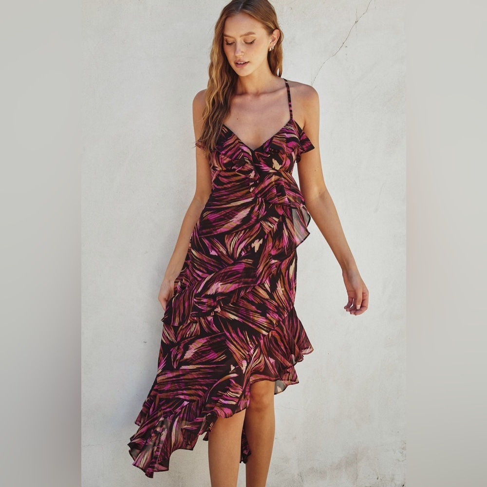 Dress Forum Fuchsia and Black Asymmetrical Ruffled Sundress
